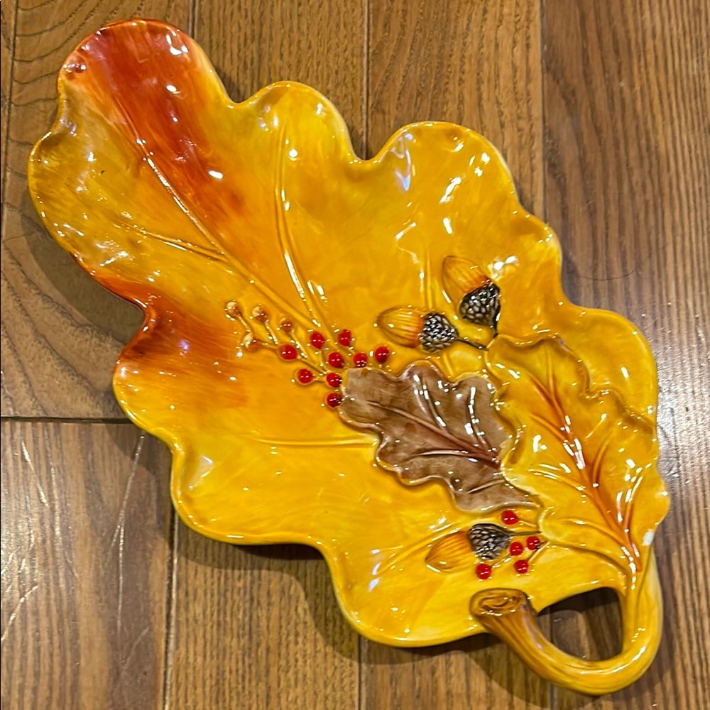 Fitz And Floyd Harvest Collection Leaf-Shaped Ceramic Serving Platter